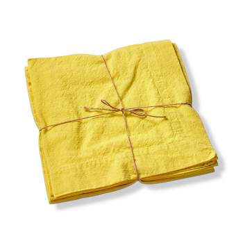 tagltd Set of 4 Threads Solid Color Casual Yellow Cotton Slub Machine Washable Napkins with 2-in Finished Hem, 20x20-in.
