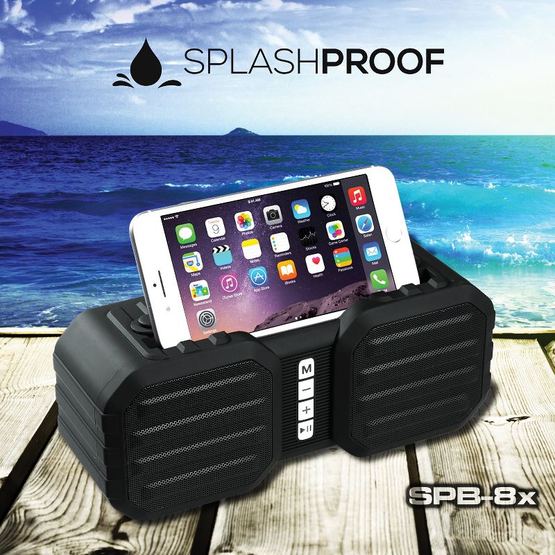 Dolphin® Audio SPB-8X Splashproof Portable Bluetooth® Speaker with Built-in Phone Holder and Speakerphone, 4 of 6