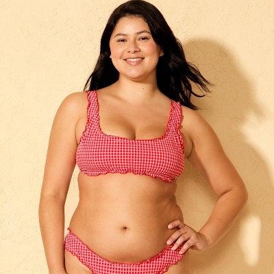 Wild Fable Women's Gingham Seersucker Ruffle Bralette Bikini Top - Wild Fable™ Red/Pink S — фото 4