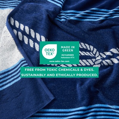Navy and Royal Blue Knot & Stripe Cotton Beach Towels, 2 Pack - 30" x 60"