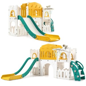 Toddler Slide 8 In 1 Toddler Playset for Toddlers Age 1-3，Playground with Climber, Crawling Tunnel, Basketball Hoop, Telescope, Toy Storage - 1 of 4