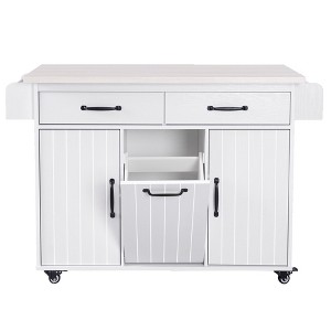 Chery Life Brown Kitchen Island with Trash Can Storage Cabinet, Spice Rack, Towel Rack and Drawer - 1 of 4