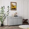 Three Doors Side Table, Grey color cabinet with 3 drawers and 3 doors, 2 different size shelving space - 3 of 4