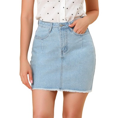 INSPIRE CHIC Women's Stretch High Waist Frayed Jean Mini Skirt