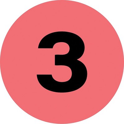 The Packaging Wholesalers 2" Inventory Numbered Circles #3 Fluorescent Red 1/Roll LABDL6771