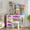 Vlsrka Vanity Desk with Sliding Mirror and LED Lights, RGB Vanity with Charging Station - 2 of 3