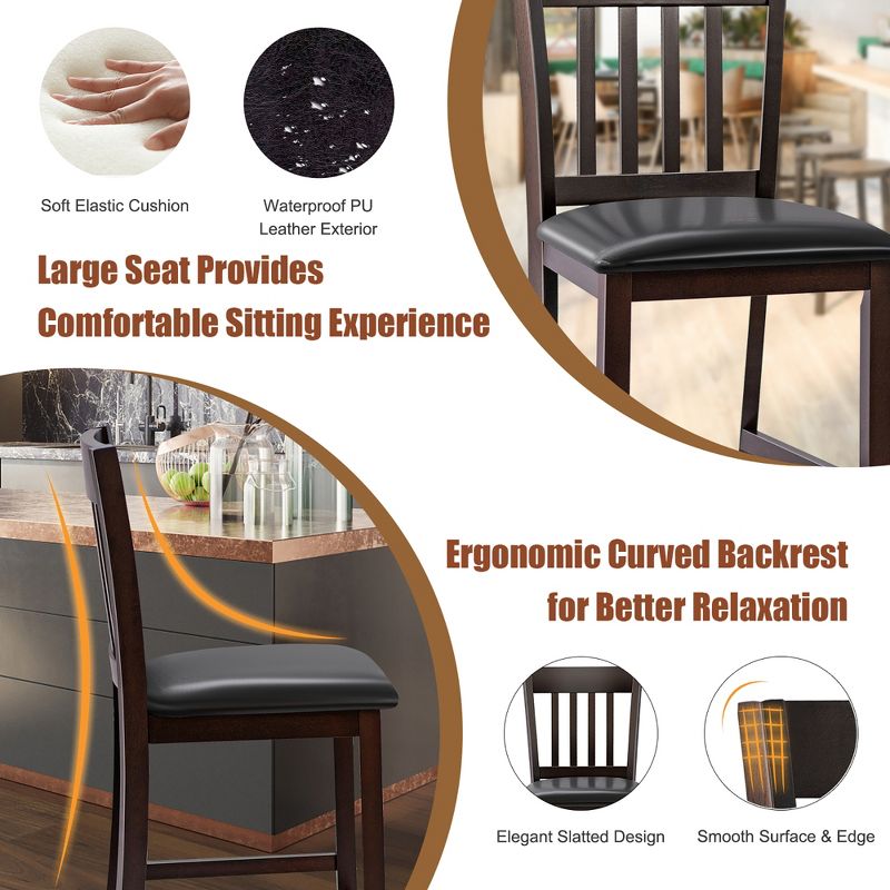 Costway Set of 4 Bar Stools Counter Height Chairs w/ PU Leather Seat Espresso, 4 of 11