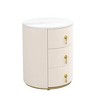 JUJABU Beige Upholstered Round Nightstand with 3 Drawers, Metal Handles, Marbling Stickers Top - 2 of 4