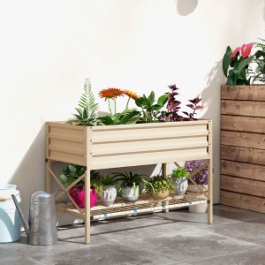 Okak 27.5" Rattan Wicker Raised Garden Bed with Tool Storage Shelf, Outdoor Portable Elevated Planter Box for Vegetables/Herbs/Flowers - 1 of 4