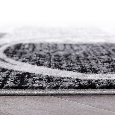 Cream and Gray Abstract Synthetic Runner Rug 2'x7'