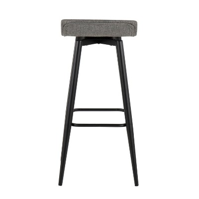 Set of 2 Gray Metal Fixed-Height 33" Barstools with Wave Seat