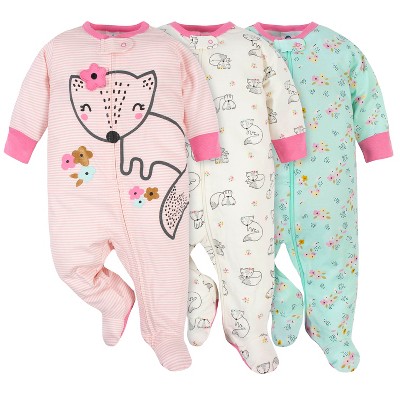 Gerber Baby Girls' Long Sleeve Footed Fox Sleep 'n Plays, 3-pack : Target