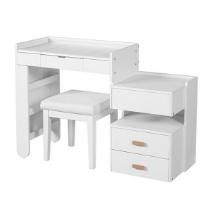 FONTOI 3-in-1 Makeup Vanity Desk with Flip-Top Mirror, Dressing Table with Adjustable Length&le Drawers for Home, White, 16.3"*31.3"*45.25" - 1 of 4