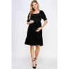 Hello Miz Women's Velvet Empire Waist Puff Sleeve Smocked Neck Maternity Dress - 4 of 4