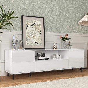 ORRD High Gloss Panel Modern TV Console, Entertainment Center with Storage Shelves for Living Room & Bedroom, Cloud White, 63x15.74x19.68 inches - 1 of 4