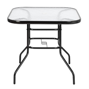 Outdoor Dining Table Easy to Assemble Weather-Proof Patio Garden Square Tempered Glass Table 80x80x70cm Black - 1 of 4