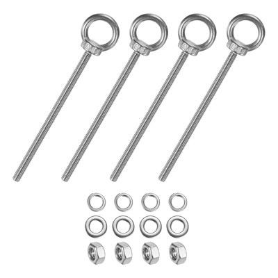 Unique Bargains Stainless Steel Durable Rust-Resistant Eyebolts with Nuts Washers Male Screw for Fastening 10 Pcs