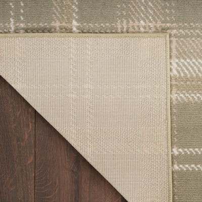 Olive Plaid Synthetic Runner Rug with Latex Backing