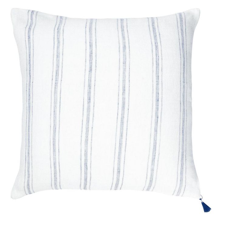 White with Blue Stripes Down Alternative So Soft Linen Pillow - Anaya, 1 of 6