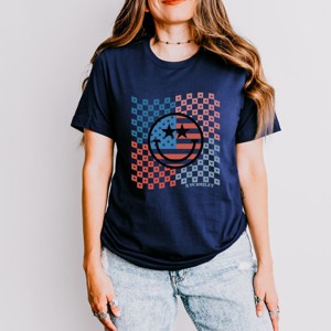 Simply Sage Market S.W.Smiley Checkered Patriotic Smiley Face Short Sleeve Tee - 1 of 4