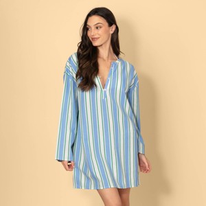 Solid & Striped Women's Long Sleeve Linen Blend Mini Shift Dress -  Blue/Green Striped XXL : Target