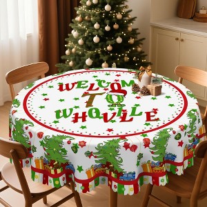 LOVEVOOK Christmas Tablecloth, Waterproof Table Cloth, Snowman Trees Red Washable Table Cover for Party Picnic Dinner Holiday Decor - 1 of 4