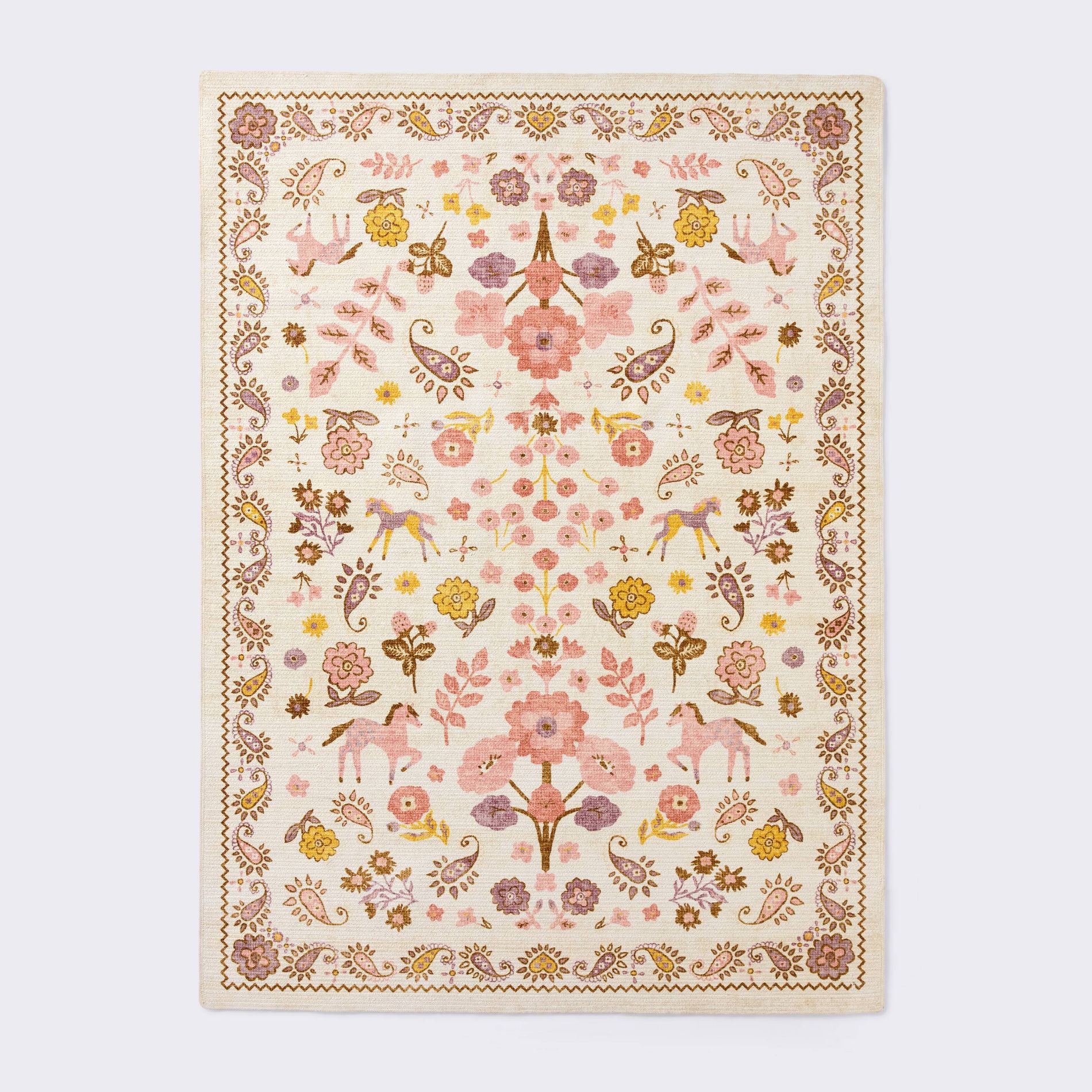 4'x5'6" Area Rug - Free to Roam Persian Blush - Cloud Island™: Floral Pattern, Flat Pile, Botanical Style