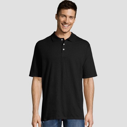 Hanes Men's X-Temp Performance Pique Polo Short Sleeve Shirt - Black L