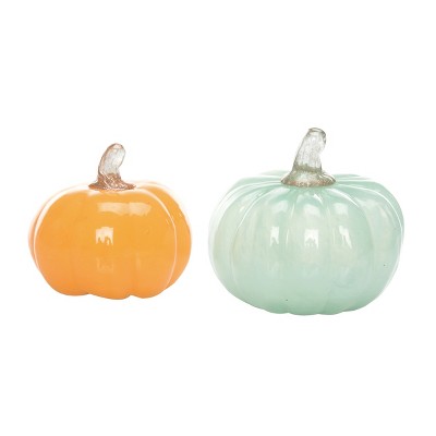 Transpac Glass 4.75 in. Multicolor Harvest Chalky Matte Pumpkin Set of 2