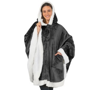 PAVILIA Angel Wrap Hooded Blanket for Women Adult, Wearable Cozy Wrap Throw Fleece Shawl Cape - 1 of 4