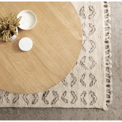 Natural Brown Round Wood and Metal Coffee Table with Storage