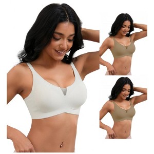 INSPIRE CHIC 3 Pcs Women's Mesh Wirefree Adjustable Straps Padded Comfortable Push Up Bras - 1 of 4