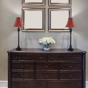 25.75" 2pk Buffet Table Lamps with Burgundy Fabric Bell Shades Black - Cresswell Lighting: Elegant Metal Base, ETL Listed, No Tools Assembly - 1 of 4