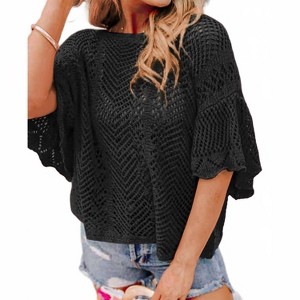 Women's Pointelle Knit Oversized Top - Shewin - 1 of 3