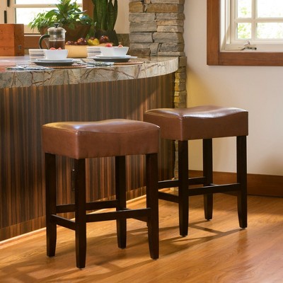 Bar Stools Set Of 2, Bar Chairs, Modern Leather Saddle Stools, Backless Upholstered Bar Chair, 26.75" Kitchen Counter Chair, Hardwood Barstools