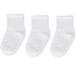 Memoi 3 Pairs Infant Ribbed Non-Skid Ankle Socks - 1 of 4