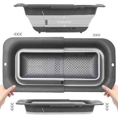 Collapsible Colander Strainer, Expandable Over the Sink Colander for Kitchen, Adjustable Silicone Sink Strainer