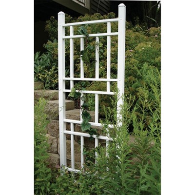 White Vinyl 28" x 75" Garden Trellis with Ground Stakes