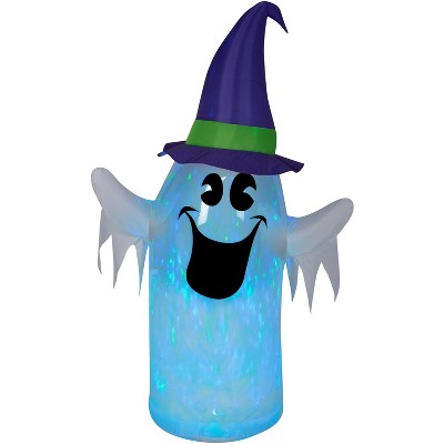  Gemmy Clear Ombre PVC Projection Airblown Kaleidoscope Ghost w/Witch Hat (BBG), 6 ft Tall 