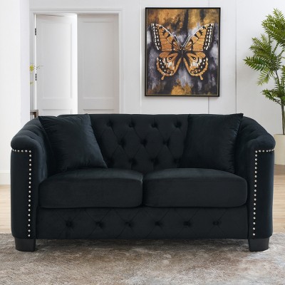 59" Chesterfield Velvet 2-Seater Sofa,Luxury Tufted Loveseat with Nailhead Trim for Living Room,Bedroom or Apartment-Baofuwish