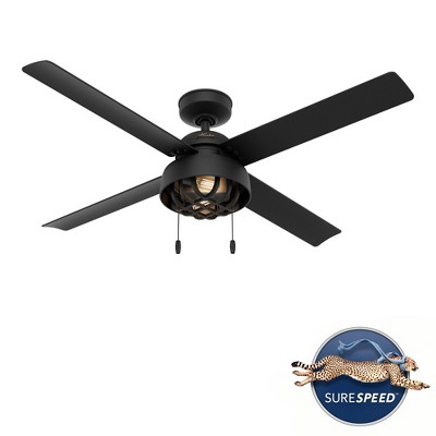 52" Matte Black Indoor/Outdoor Ceiling Fan with LED Light Kit