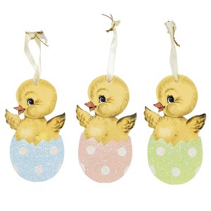 4.0 Inch Chick In Egg Ornament Set/3 Spring Cracked Tree Ornaments - 1 of 4