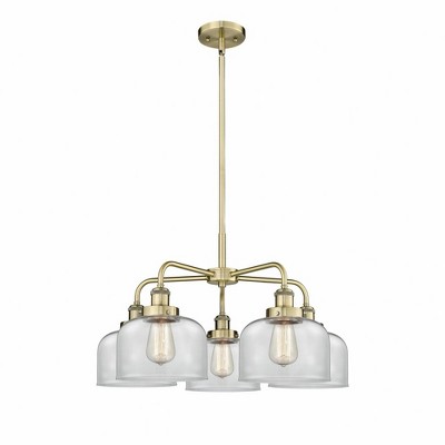 Bell - 5 Light Stem Hung Chandelier In Art Deco Style-14.75 Inches Tall and 26 Inches Wide