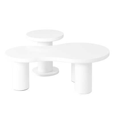 FONTOI Nesting Coffee Table Set of 2, Irregular Cloud Accent Table with Round Edge for Living Room Apartment, White, 22.8"*13.7"*39.3"