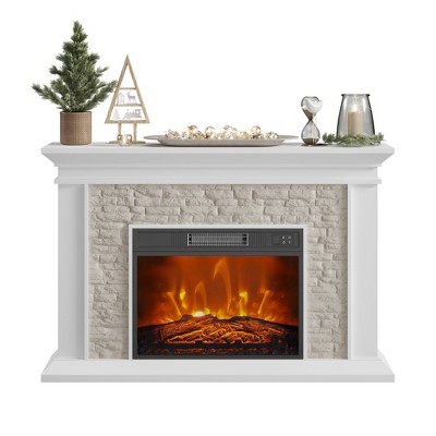 Fredees 47" Electric Fireplace with Wooden Mantel, Remote Control & Adjustable Flame, 1400W Heater