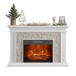 Fredees 47" Electric Fireplace with Wooden Mantel, Remote Control & Adjustable Flame, 1400W Heater - 1 of 4