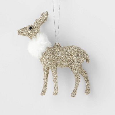 Glitter Deer with Fur Scarf Christmas Tree Ornament Silver - Wondershop™