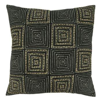 Saro Lifestyle Embroidered Maze Design Throw Pillow with Poly Filling, 20", Black