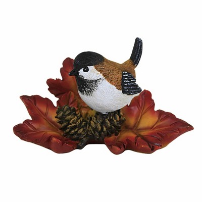 Transpac 3.5 Inch Autumn Bird On Leaf Fall Leaves Spotted Towhee Bird Figurines