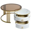 2-Piece Set Stackable Coffee Table with 2 Drawers, Nesting Tables with Tempered Glass and High Gloss Marble Tabletop 4A - ModernLuxe - 4 of 4